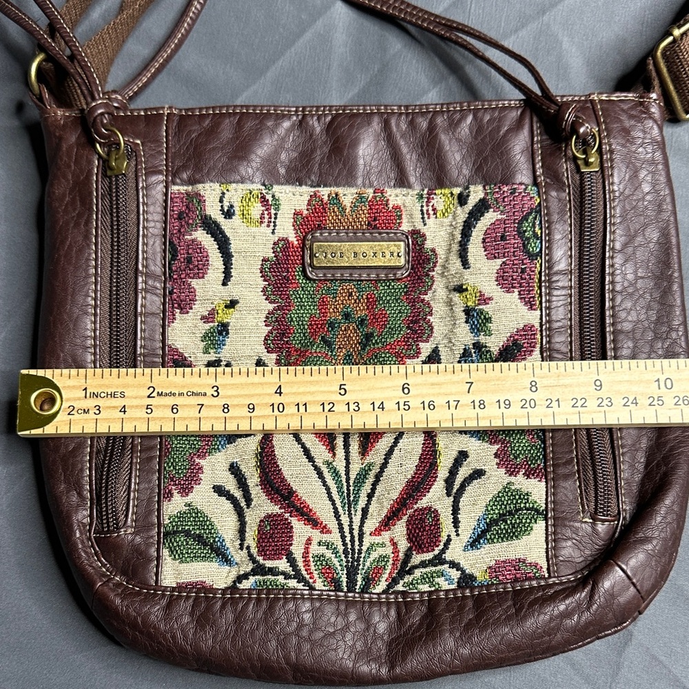 Vintage “Kmart” Joe Boxer Brown Floral Embroidery Crossbody Bag - Picture 7 of 8
